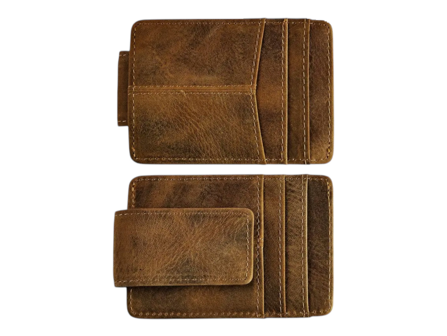 Leather wallet with magnetic money Clip