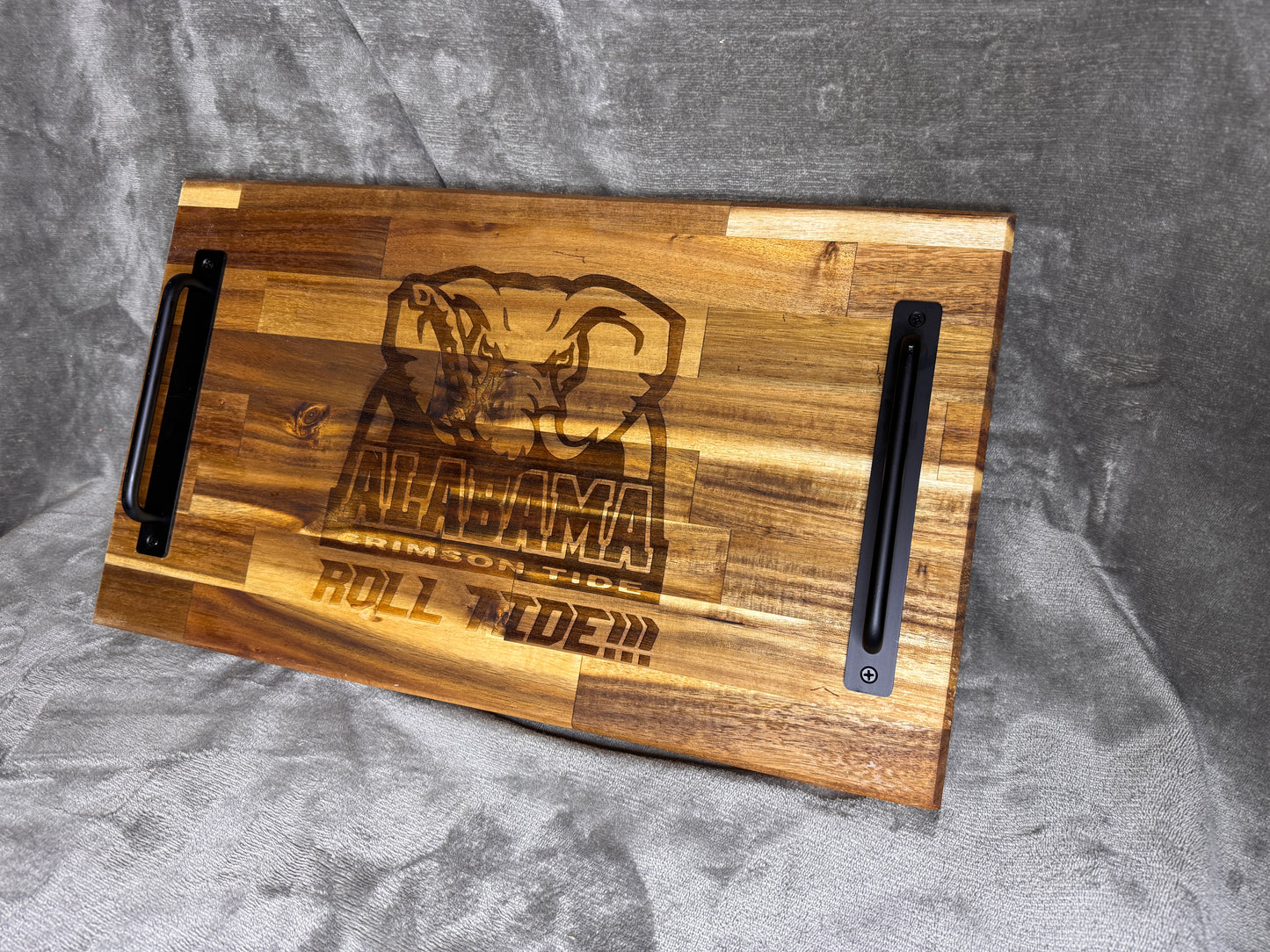 Large Butcher Block Tray with Handles engraved - Alabama Roll Tide