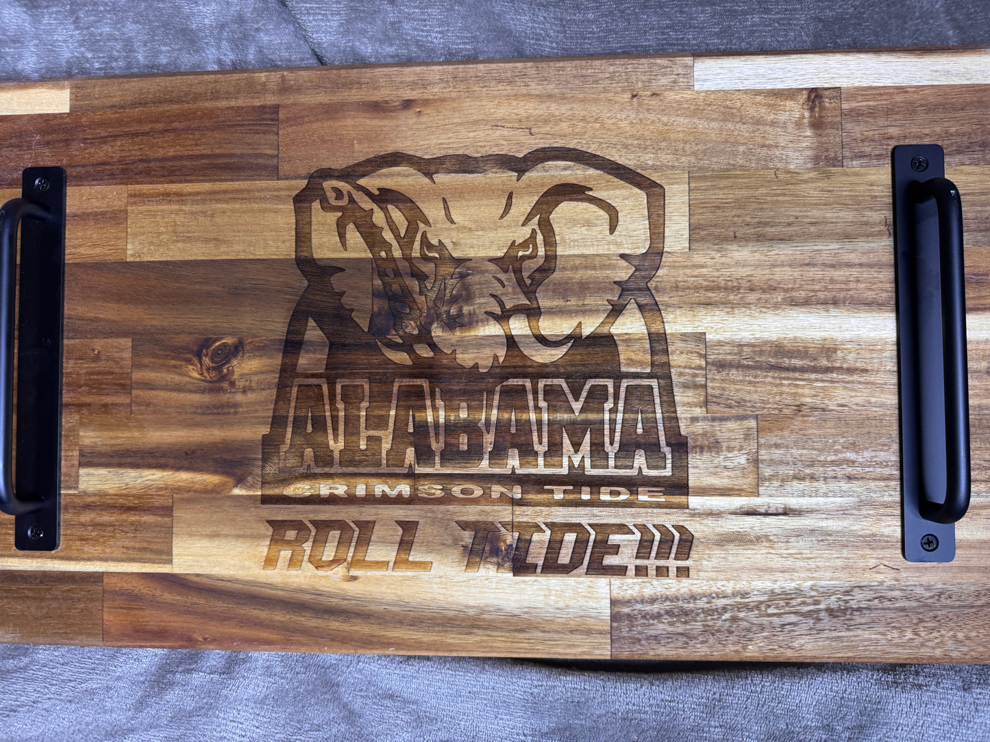Large Butcher Block Tray with Handles engraved - Alabama Roll Tide