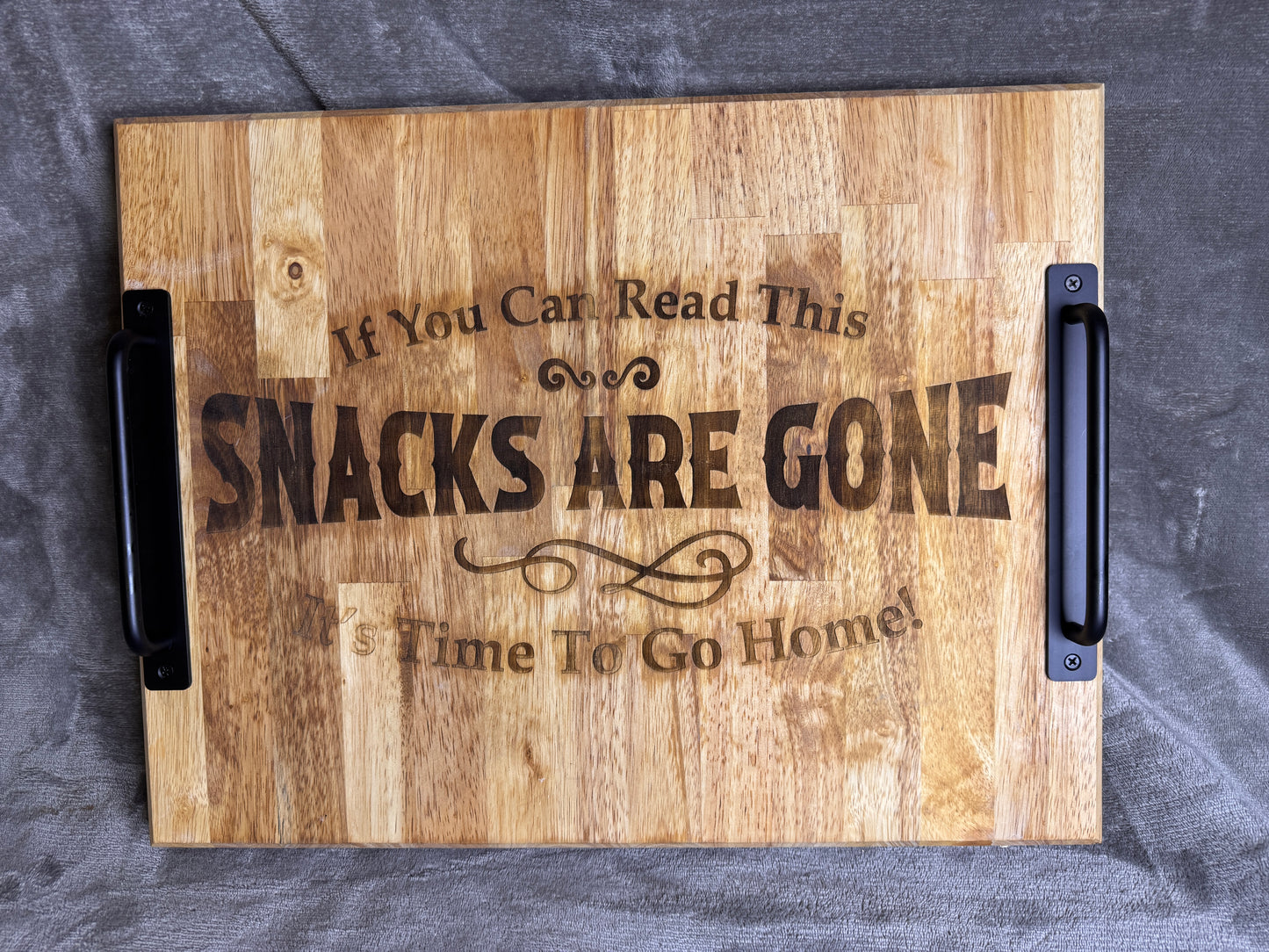 Large Butcher Block Tray with Handles engraved