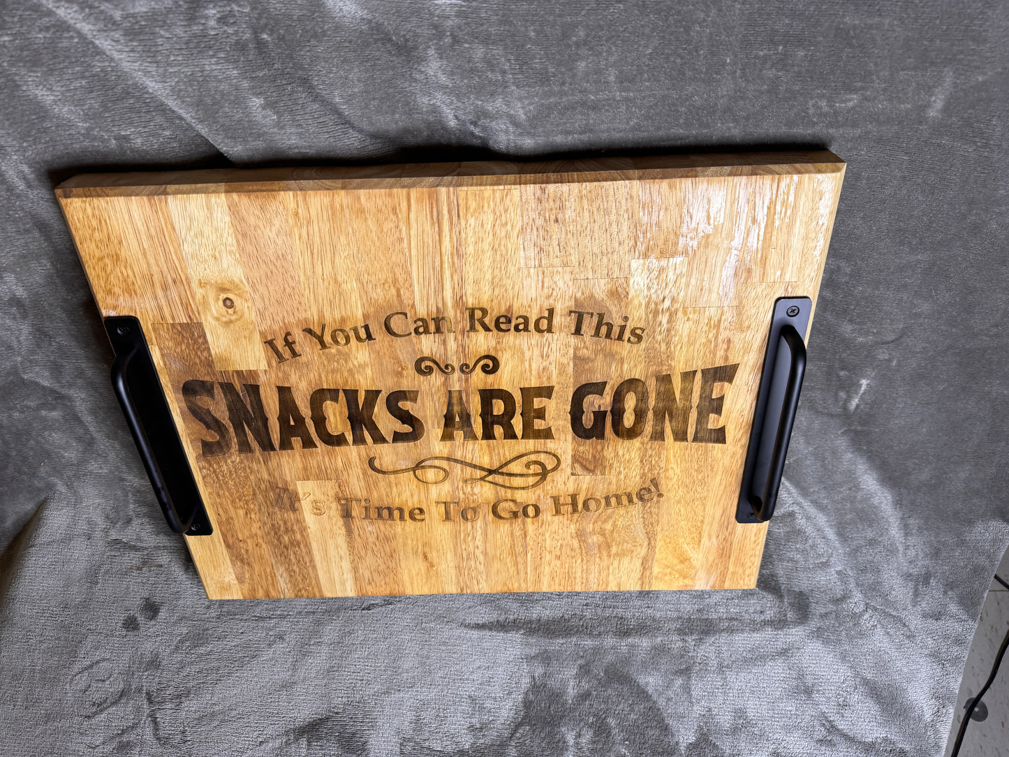 Large Butcher Block Tray with Handles engraved