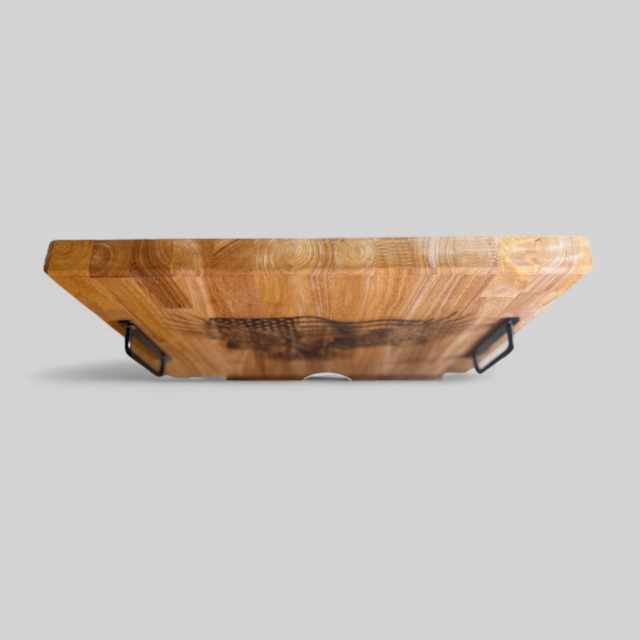 Large Butcher Block Tray with Handles engraved - American Flag with Eagle engraved