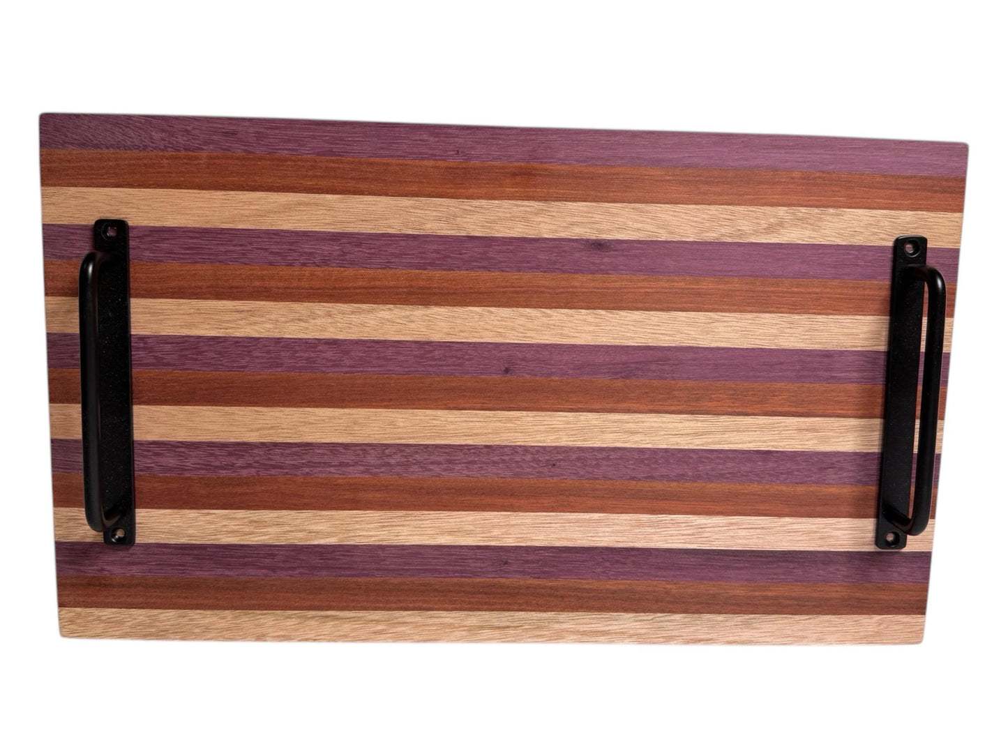 Handmade cutting board made from Purpleheart, African mahogany and blood wood.