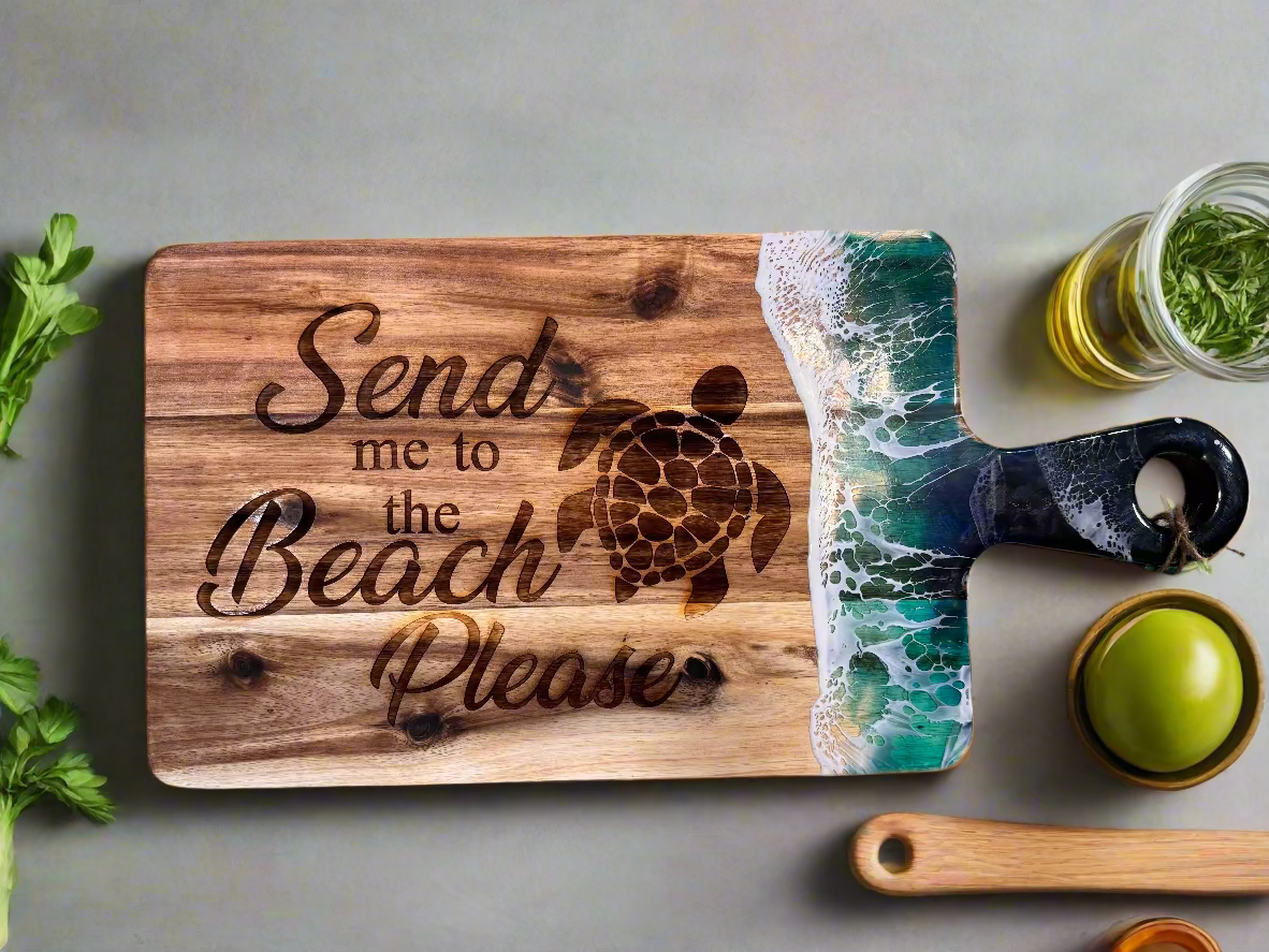 Beach wave engraved rectangle cutting board