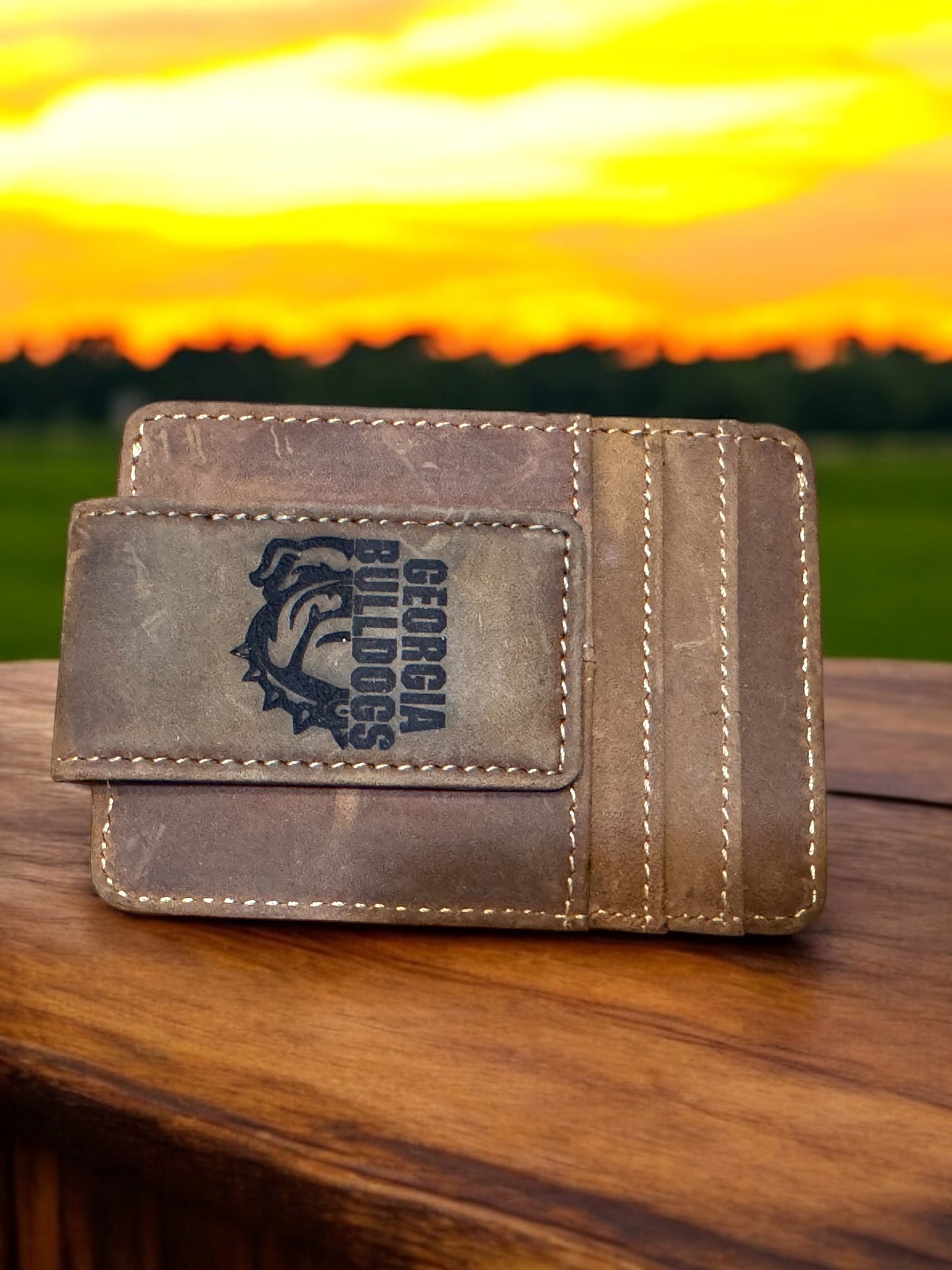 Leather wallet with magnetic money Clip