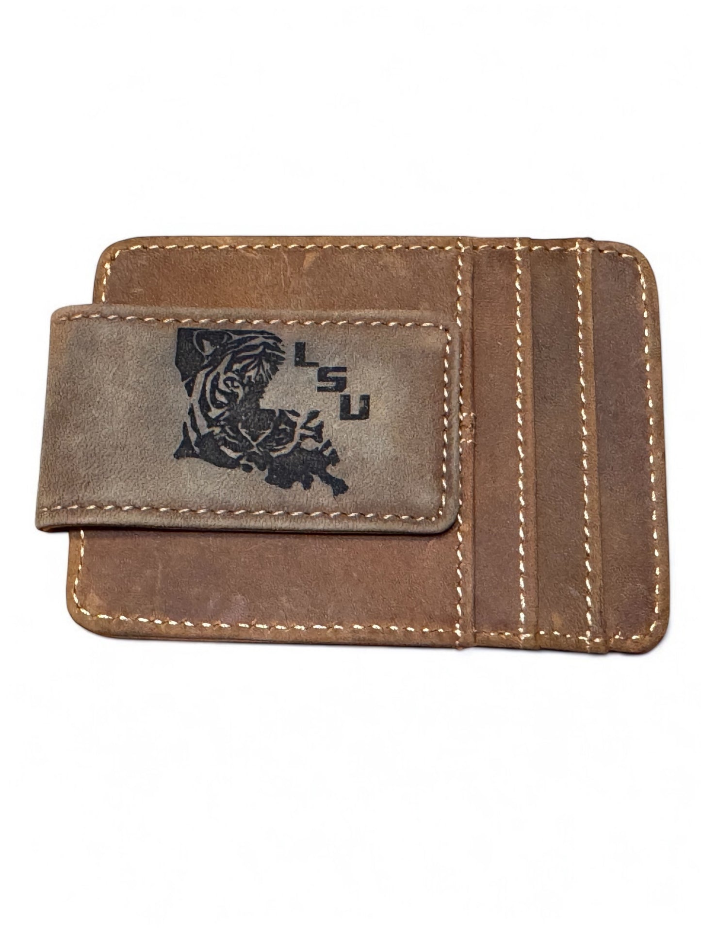 Leather wallet with magnetic money Clip