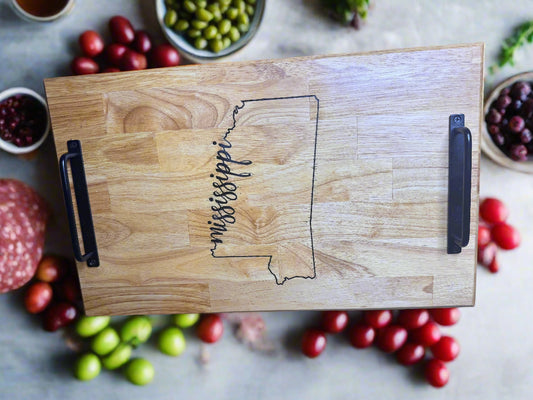 Patriotic Mississippi Charcuterie Board with Handles – Butcher Block Serving Tray