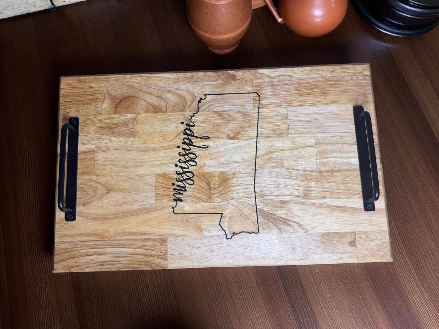 Patriotic Mississippi Charcuterie Board with Handles – Butcher Block Serving Tray