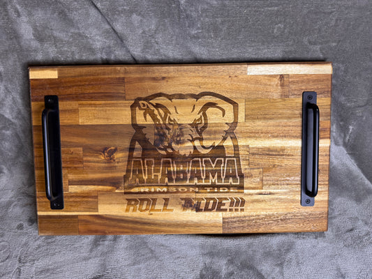 Large Butcher Block Tray with Handles engraved - Alabama Roll Tide