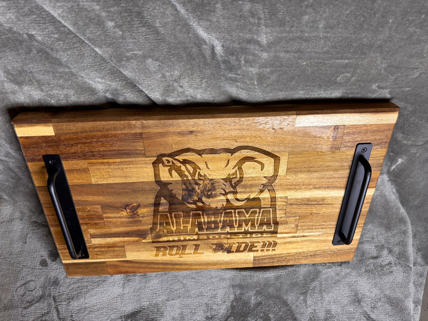 Large Butcher Block Tray with Handles engraved - Alabama Roll Tide