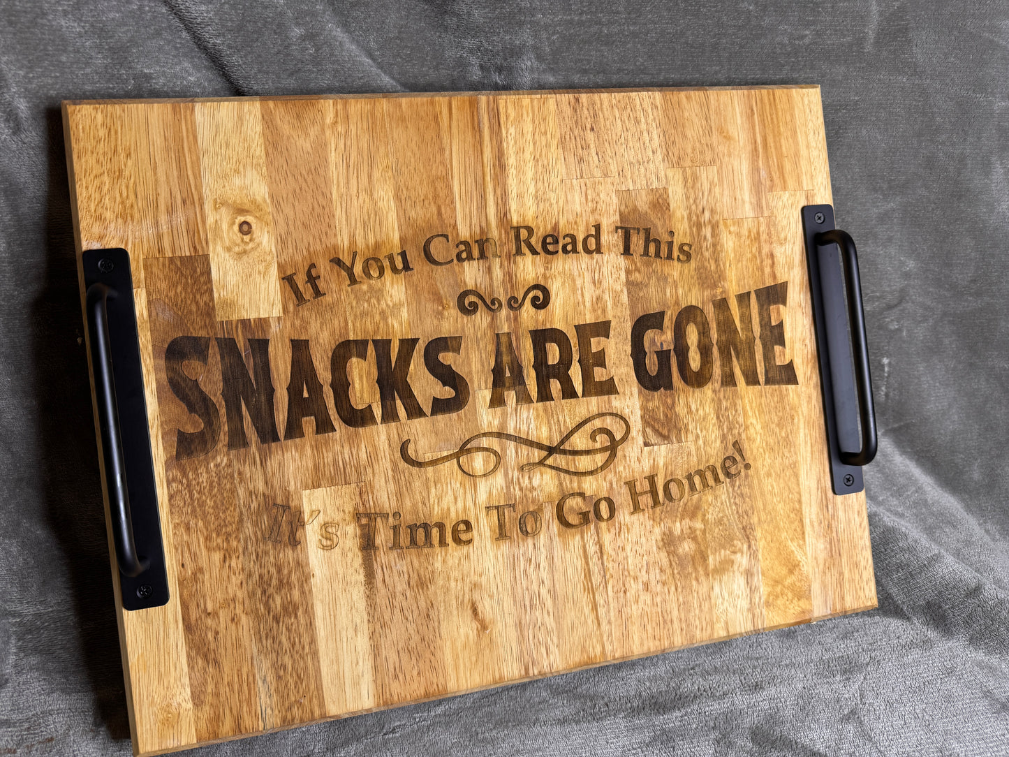 Large Butcher Block Tray with Handles engraved