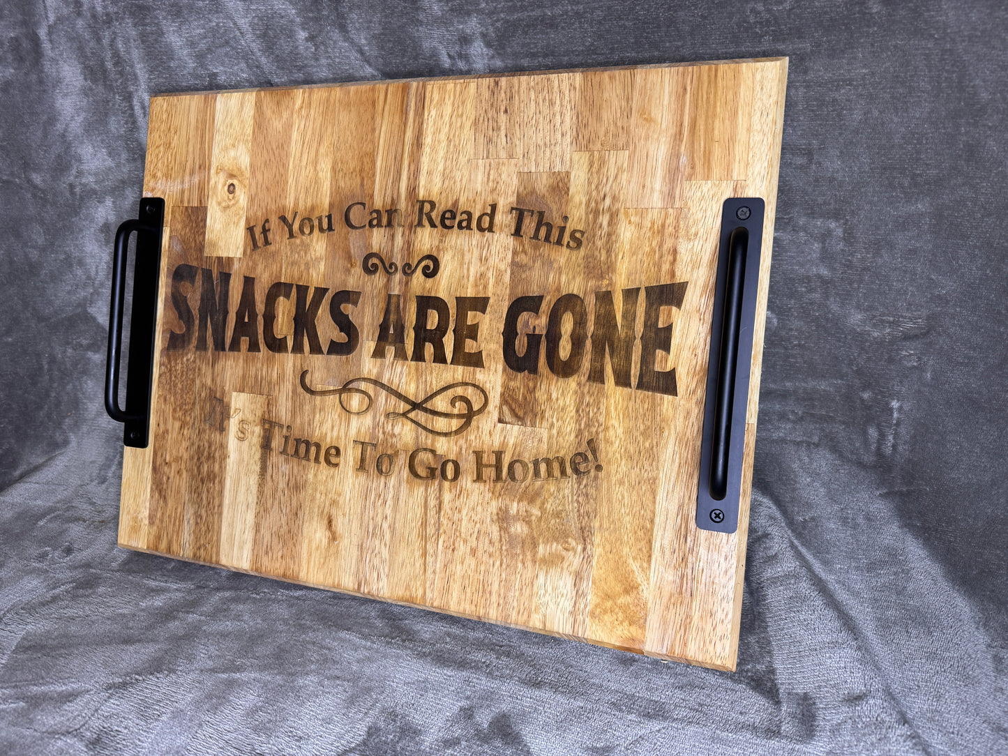 Large Butcher Block Tray with Handles engraved