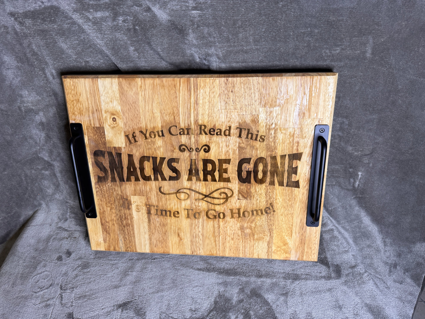 Large Butcher Block Tray with Handles engraved