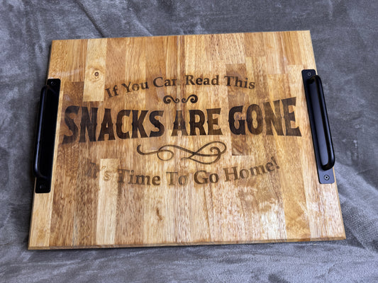 Large Butcher Block Tray with Handles engraved