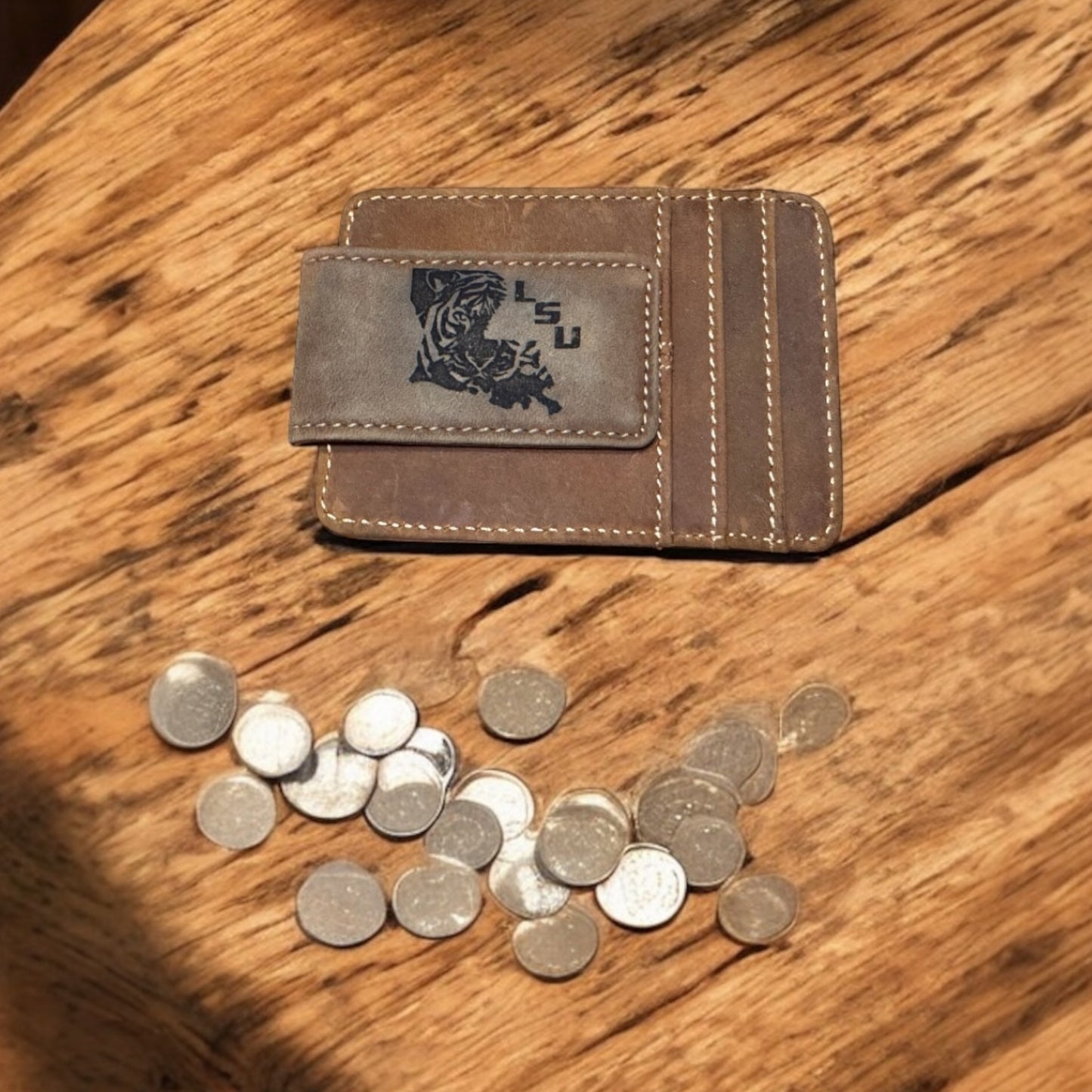 Leather wallet with magnetic money Clip