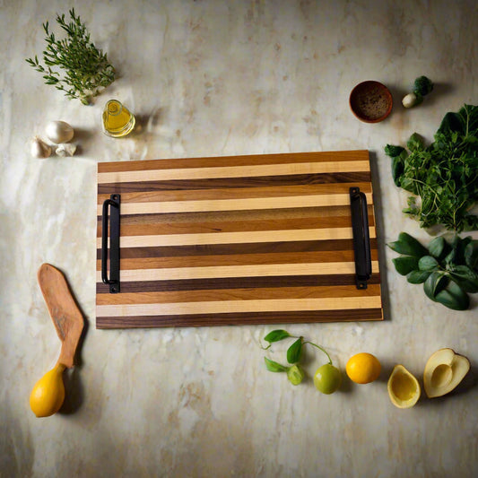 Handmade cutting  board made from Budinga, black limba, and Padauk